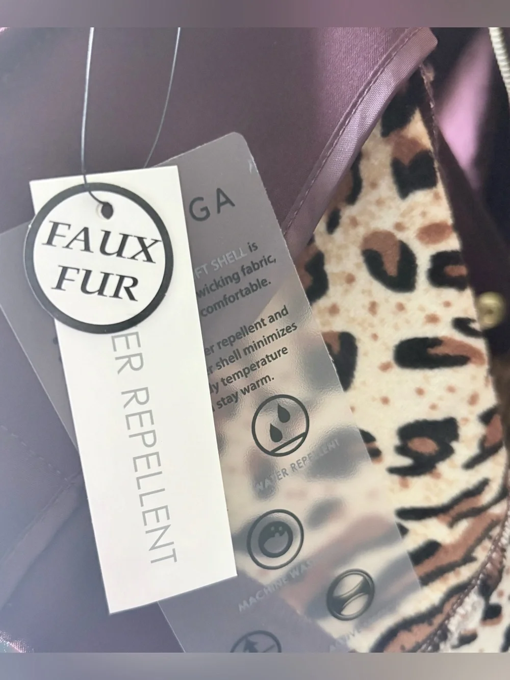 NWT Via Spiga Wine Hooded Softshell Rain Jacket Leopard Lining XL